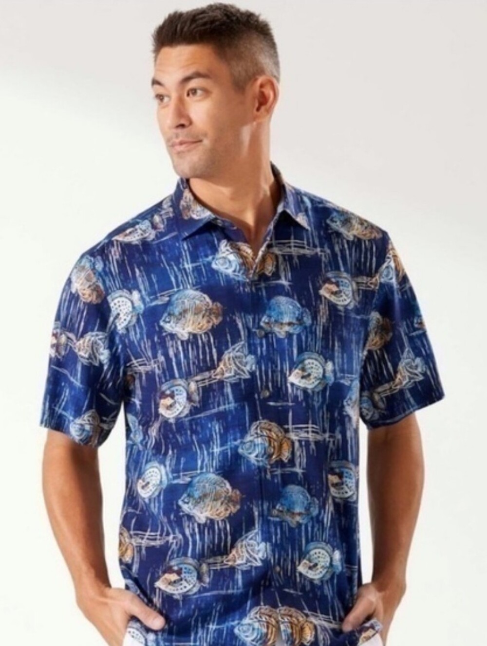Tommy Bahama Vera Cruz Mens Navy Shirt With Fish Sz L